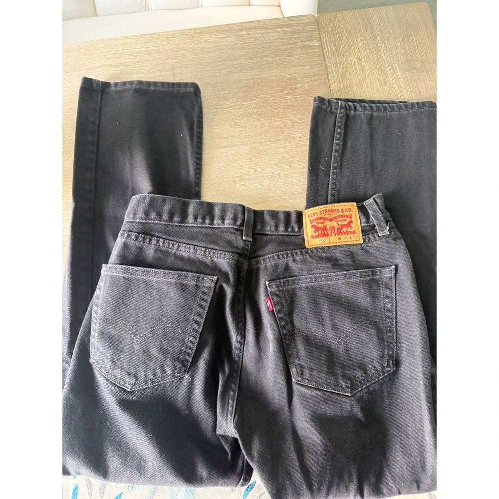 Levis 505 Regular Fit Black Denim Jeans Mens W32 L30 Straight Leg 00505-0260